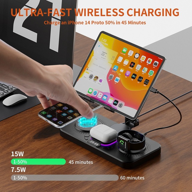 4 in 1 New Tablet Stand for Ipad Multi-function Magnetic Wireless Charger for IPhone Apple Watch Airpods Night Light Charger