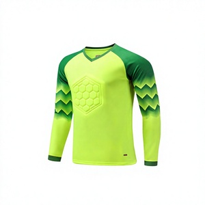 Maillot de gardien de but de football à manches longues pour homme, col en V, vert et jaune, imprimé géométrique, respirant, anti-humidité, en polyester - Product Image 1