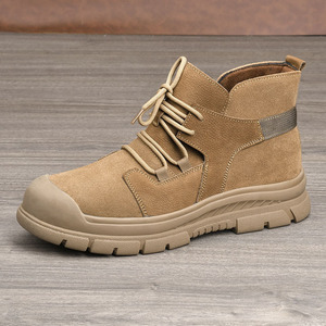 Martin Boot Ankle Height <b>Round</b> <b>Toe</b> Flat <b>Heel</b> Cushioned Lace Up Solid Color Work Boot Men Women Fashion Style - Product Image 1