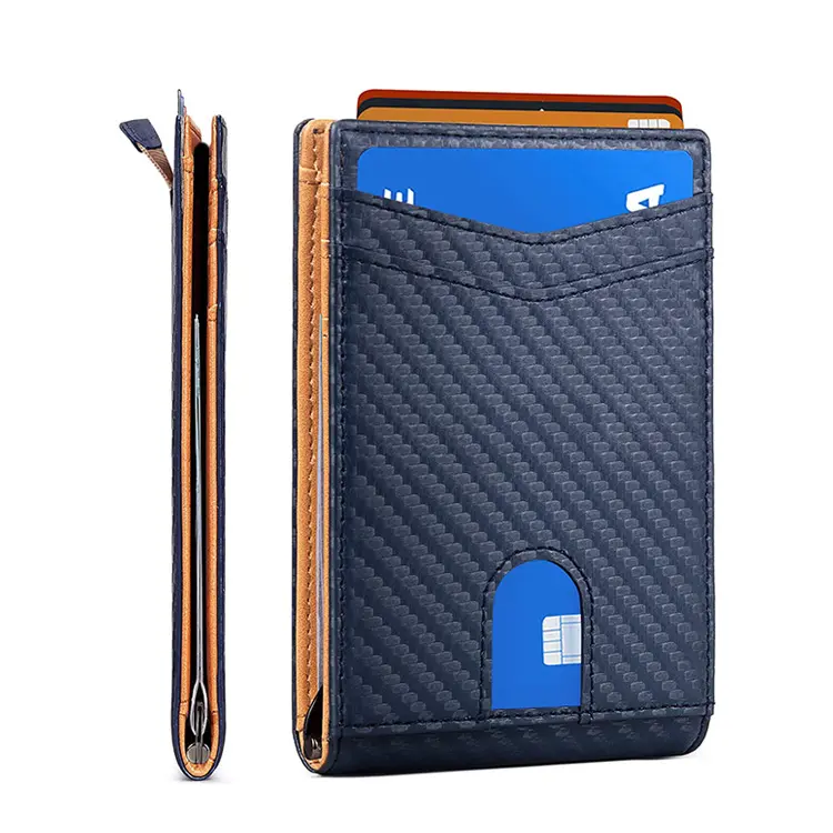 Rfid Blocking Wallets Men Amazon Custom Design Minimalist Slim Card Holder Mental Carbon Fiber Leather RFID Blocking Money Clip Bifold Wallet For Men