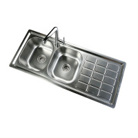 Ensemble d'évier de cuisine double en acier inoxydable avec égouttoir intégré, robinet chromé, antibactérien, anti-taches, durable, facile à nettoyer