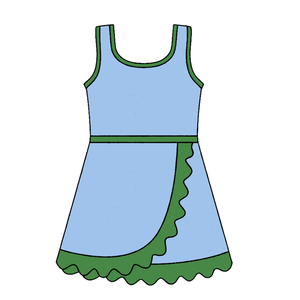 Robe bleue unie avec bordure verte pour petite fille, modèle GSD41316, style boutique, sans manches, coupe athlétique, pour enfant/bébé. - Product Image 1
