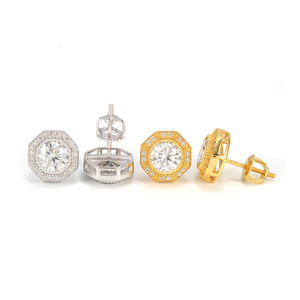 Pendientes de Moissanita Zuanfa Jewelry, 10x10.5mm, Oro, Plata, Oro Rosa, Plata de Ley S925, para Hombre y Mujer - Product Image 5