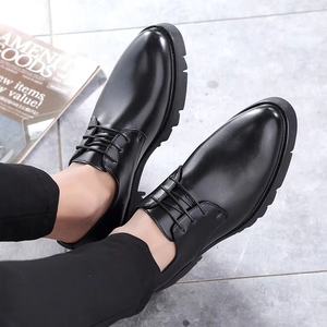 Nouvelle Tendance Chaussures Derby Homme en Cuir Noir à Lacets Bout Carré Plateforme Printemps Été Automne Résistantes à l'Usure - Product Image 4