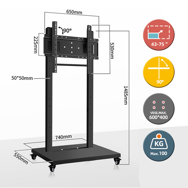 Factory Mobile TV Stand Swivel Mount   Horizontal and Vertical Screen  Led Tv Wall Mount  43-75 Inch Bracket for Shopping Mall