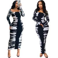 Nouvelle robe en tricot à col carré, grande taille, motif géométrique, imprimé numérique, robe moulante maxi
