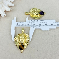 Colgantes con Forma de Hoja de Bódhi Chapados en Oro de Estilo Religioso, Piedra Natural con Incrustaciones de Amatista y Rodonita, Colgante de Cabeza de Buda, Amuleto, Joyería