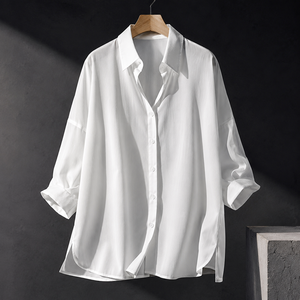 Camisa de Verano para Mujer, Blanca, de Algodón y Chifón, con Botones, Corte Holgado, Cuello Camisero, Manga Larga, con Logotipo Personalizado, Fabricada en Vietnam - Product Image 2