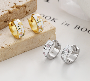 <strong>Sterling</strong> <strong>SIlver</strong> Tulip <strong>Hoop</strong> <strong>Earring</strong> 925 <strong>Silver</strong> Flower <strong>Hoop</strong> <strong>Earring</strong> S925 Tulip Enamel <strong>Earring</strong> <strong>Hoop</strong> - Product Image 2