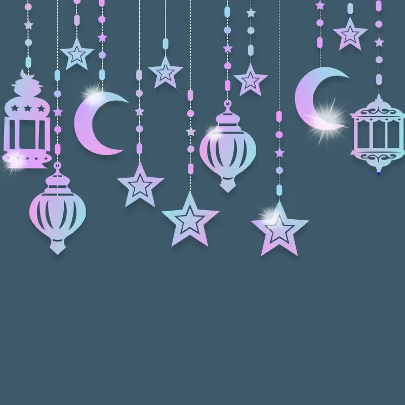 Trang trí ramadan EID mubarak Garland kit trang trí tiệc vàng và đen với mặt trăng và ngôi sao