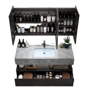 Modern design new marble bathroom cabinet grey Floating solid wood bathroom vanity with mirror