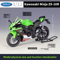 WELLY 1:12 Moto Kawasaki Ninja ZX-10R en métal pour garçons, modèle 2021, moto sportive en alliage, avec support mobile et commande de force, pour jeunes CN