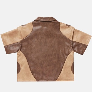 Custom High Quality Distressed Applique Embroidery Short Sleeve t <b>Shirts</b> for Men Pu Leather Zip up Jacket t <b>Shirt</b> - Product Image 5