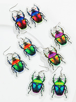 Best-seller Personnalité Drôle Partie Boucles D'oreilles Bijoux Coloré Double Face Imprimé Insecte Beetle Dangle Boucles D'oreilles 2024
