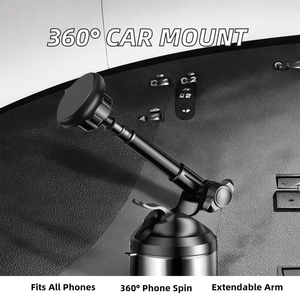 Support magnétique universel pour téléphone de voiture à rotation 360 degrés, support pour tableau de bord et pare-brise avec bras télescopique en métal pour smartphones - Product Image 2