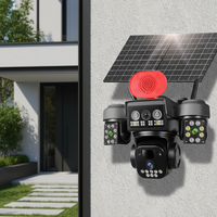 Caméra de surveillance solaire à 4 objectifs avec carte SIM 4G, vision nocturne IP65, détection de mouvement PIR, lumière d'alarme noire pour utilisation en extérieur