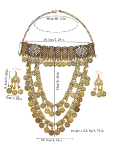 Conjunto de Collar Boho con Monedas Doradas para Mujer, Gargantilla Étnica Vintage, Joyería Nupcial Árabe India de Varias Capas - Product Image 2