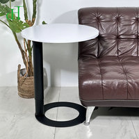 Table d'appoint ronde moderne à vérin pneumatique, blanche, réglable en hauteur, avec piétement à vérin à gaz pour canapé