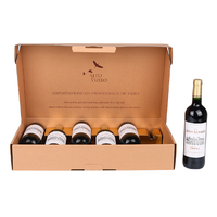 Caja de Cartón Kraft Marrón de Lujo Personalizada para 6 Botellas de Vino, con Asa, Forro de Esponja Desechable, Impresión en Lámina Dorada