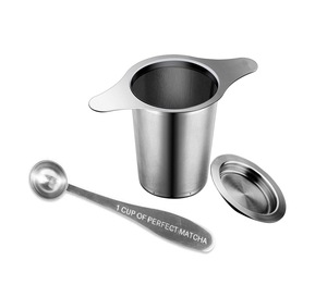 Ensemble d'accessoires pour le thé avec cuillère, tasse, passoire, filtre à thé, infuseur à thé en acier inoxydable avec double poignée - Product Image 1