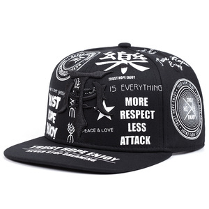Hip Hop Trendy Cotton Embroidered Chinese <b>Flat</b> Hats 6 Panels Black White Printing Baseball <b>Cap</b> for Unisex Women <b>Men</b> - Product Image 3