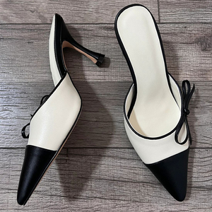 Nouvelles sandales à nœud latéral pour femme, grande taille 45, sexy, à talons aiguilles, bout pointu, style mules patchwork - Product Image 6