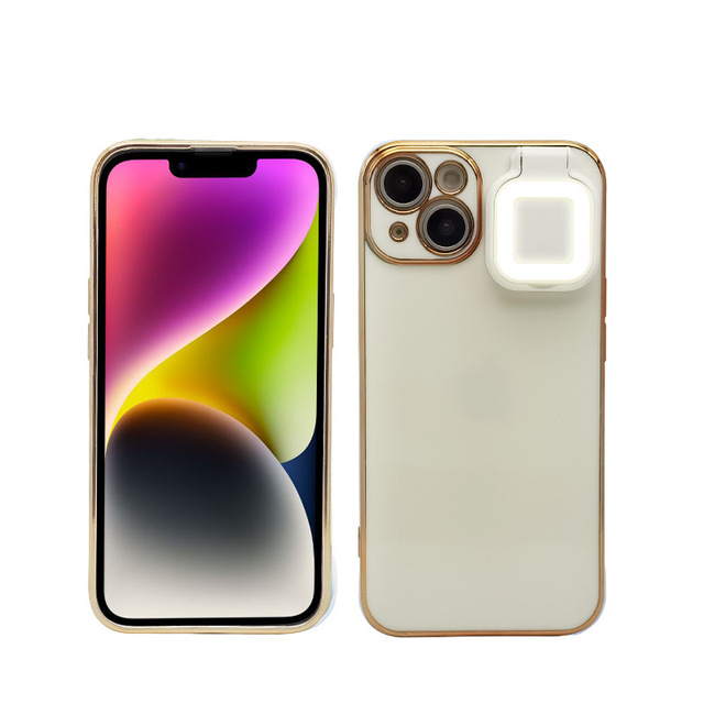 Electroplated TPU Phone case with Ring Led Light Soft Shockproof Flashlight Phone case for iphone 15 14 Pro Max 13 12 11 Pro
