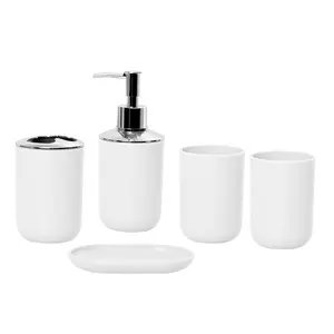 Populaire 5-delige Badkamer Accessoire Set Tandenborstel Houder Zeep Dispenser Gorgle Cup Plastic Zeepbakje