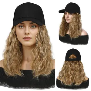 Factory wholesale high quality custom hat wig cap hair synthetic bob short straight curly baseball hat black wig caps wholesale