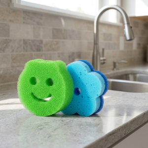 Happy Face Kitchen Sponge Round Eco Friendly Non <b>Scratch</b> High Absorption Quick Dry Cleaning <b>Pad</b> for Dish and Home Use - Product Image 3