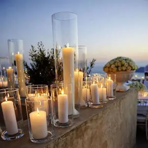 Copo de vela de vidro de borosilicato para mesa, porta-velas de tamanho personalizado de fábrica, chaminé à prova de vento, suporte de vela de chão
