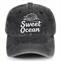 Casquette de baseball vintage noire ajustable et personnalisable en sergé, 100 % coton de haute qualité, non structurée, à six panneaux, avec motif brodé
