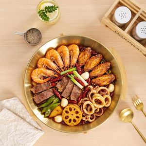 GY Stainless Steel Round Dinner Plate With <b>Bamboo</b> Stand Solid Color Fruit Platter ASTM Standard Superior Quality - Product Image 4