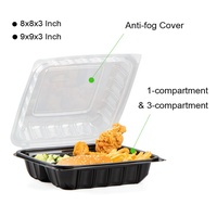 Boîte à lunch articulée MFPP avec couvercle transparent et fond noir, contenants alimentaires jetables en plastique recyclable pour plats à emporter