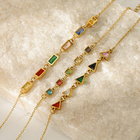 Bracelet Vintage en Acier Inoxydable avec Zircons Colorés pour Femme, Plaqué Or, Chaîne Géométrique Triangulaire, Bijoux Tendance, Vente en Gros TGSL5749