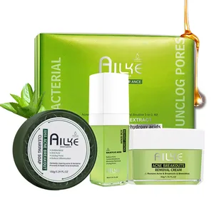 AILKE-productos para el cuidado del acné para hombres, Set completo de suero a base de hierbas, crema, jabón y cuidado de la piel