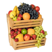 Étagère de rangement de cuisine professionnelle moderne à deux niveaux en bambou pour contenants alimentaires et stockage du pain/légumes