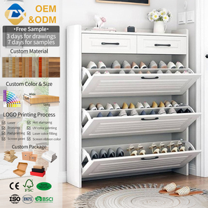 Meuble à chaussures de luxe à trois niveaux au design européen moderne, blanc, avec couvercle rabattable, pour entrée de salon, vente en gros - Product Image 1