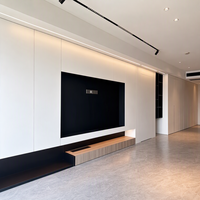 Meuble TV mural intégré de luxe minimaliste, centre multimédia encastré sur mesure, système de rangement monolithique moderne pour salon, qualité ENF