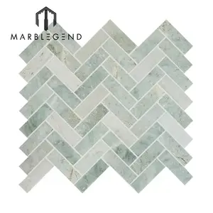 摩洛哥风格明绿色后挡板厨房瓷砖人字瓷砖浴室大理石鱼骨马赛克瓷砖