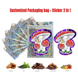 Tas kemasan stiker 3D 2-in-1 kustom Kombo holografik Mylar ritsleting tas bunga plastik Food Grade biskuit permen pak permen