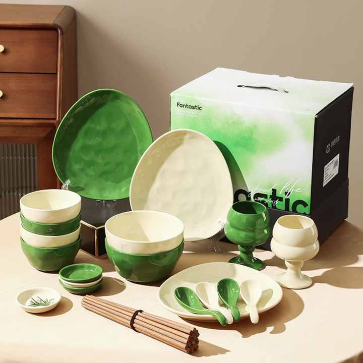 Modern Cream Ceramic Tableware Set Fantasy Bowl Chopsticks Plate High-Value Underglaze Color Eco-Friendly Porcelain for Home Use
