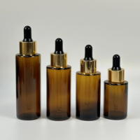 Flacon compte-gouttes cylindrique en verre ambré vide pour sérum de soin, huile essentielle, emballage cosmétique personnalisé avec logo, résistant à la lumière