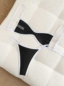 2026 New European American Style <b>Sexy</b> Solid Cupless Tube Top High Elasticity Adjustable Belt <b>Bikini</b> Swimsuit <b>Set</b> Women - Product Image 6