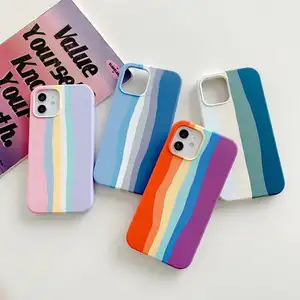 Funda de teléfono de gel de sílice de franela a rayas de arcoíris de lujo para iphone 13 12 11 Pro Max