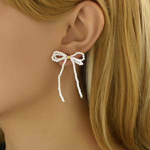 Bowknot Pearl Stud Earrings For Women Everyday Wear Geometric Design EH4341 - Product Image 2