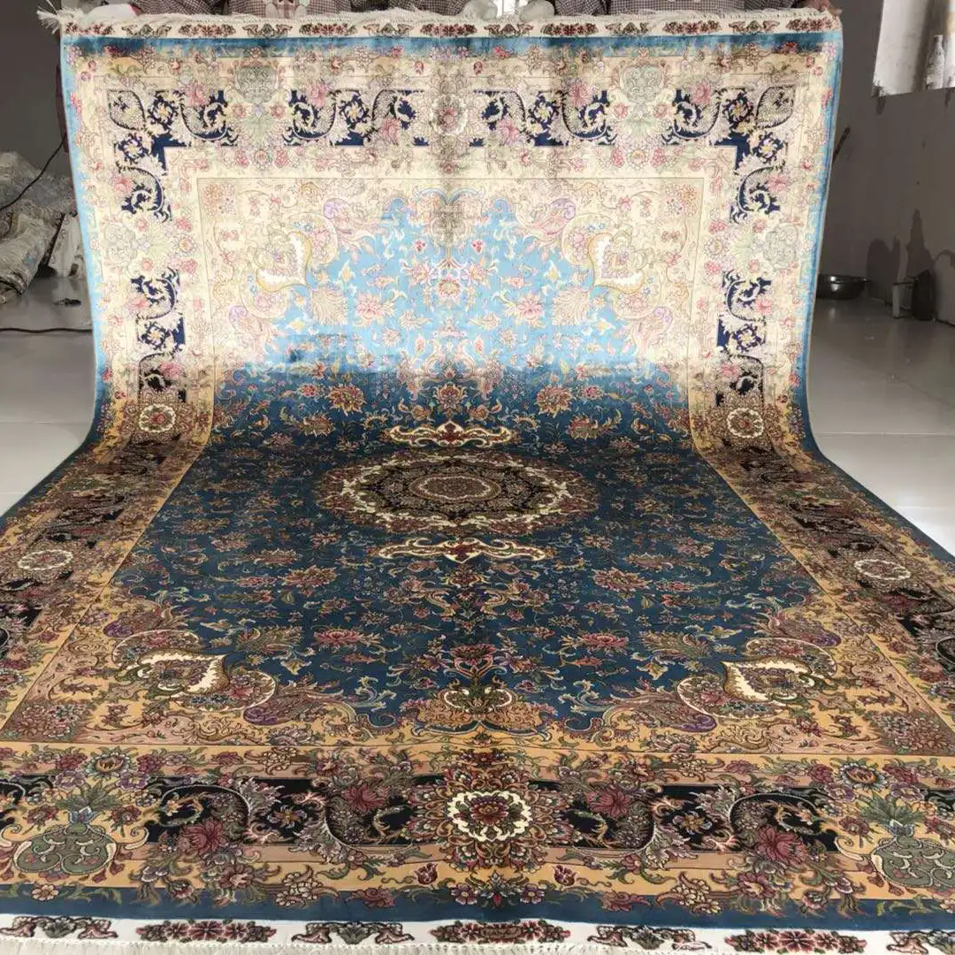 허난 Bosi 6 'x 9 '현대 실크 카펫 메달 블루 터키어 매듭 페르시아 카펫