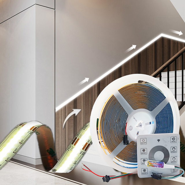 24V Smart LED Cob Strip Light with Wi-Fi Remote Control Copper Body for Living Room Ceiling Chasing Running Water Effect IP20