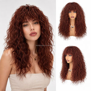 Perruque longue bouclée frisée <span class=keywords><strong>avec</strong></span> <span class=keywords><strong>frange</strong></span> pour femmes, <span class=keywords><strong>cheveux</strong></span> synthétiques résistants à la chaleur, perruques bouclées volumineuses en plusieurs couleurs - Product Image 3