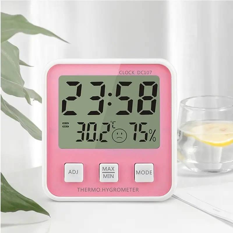 LCD Digital Hygrometer Temperature Humidity Test Indoor Clock Alarm Thermometer